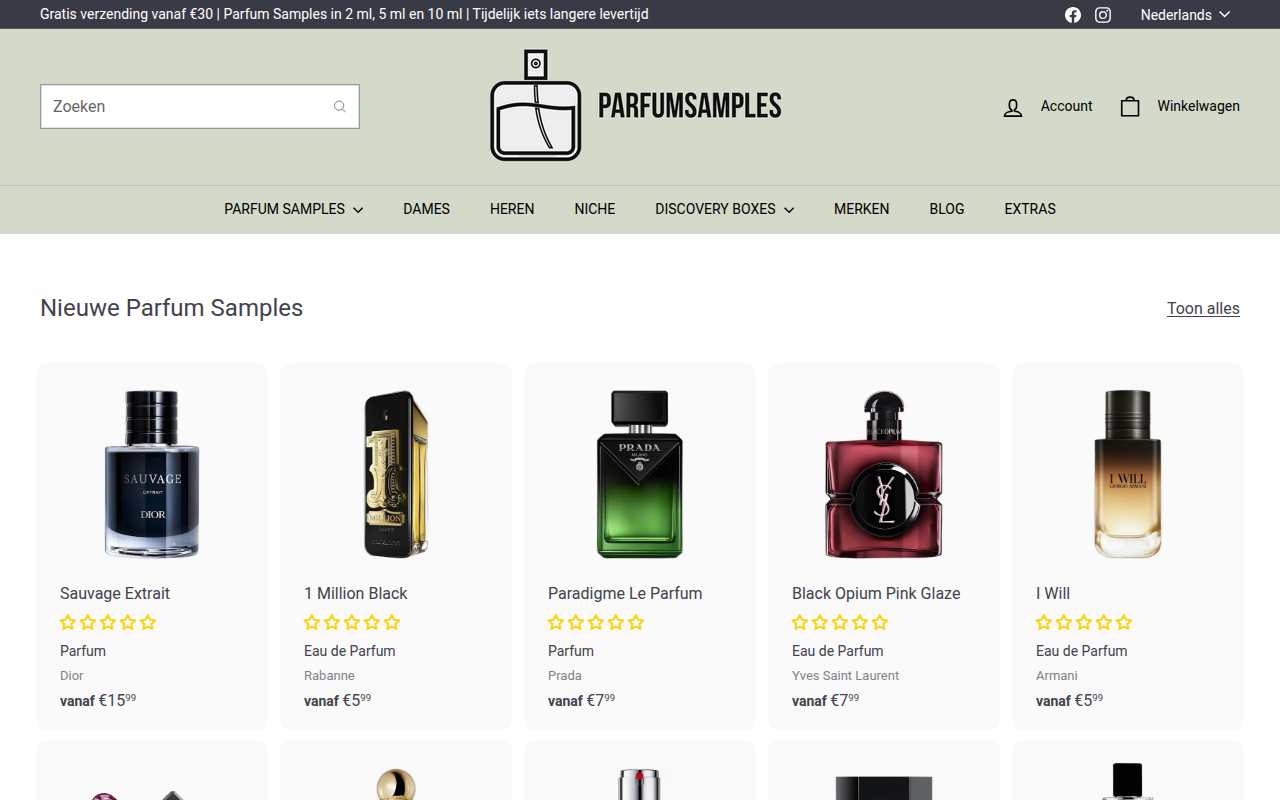 Screenshot van parfumsamples.be