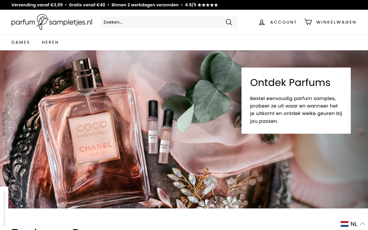 Screenshot van parfumsampletjes.nl