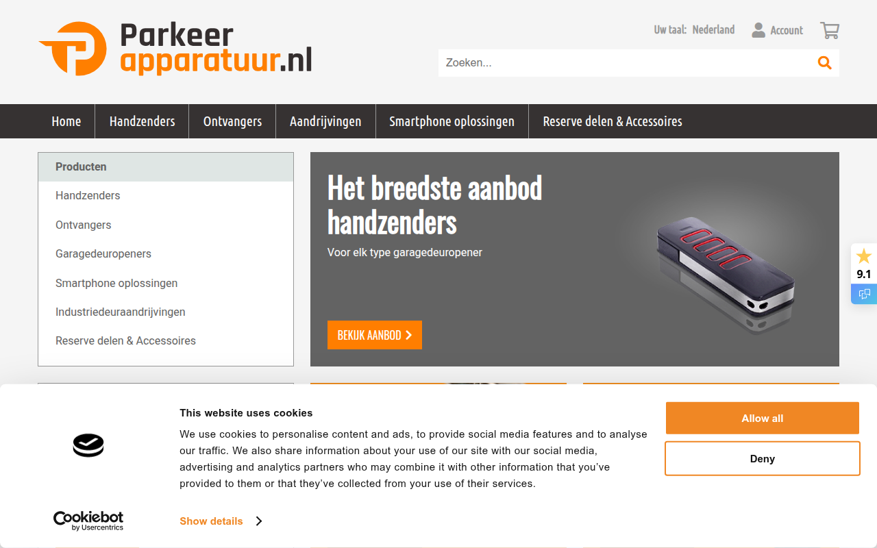 Screenshot van parkeerapparatuur.nl