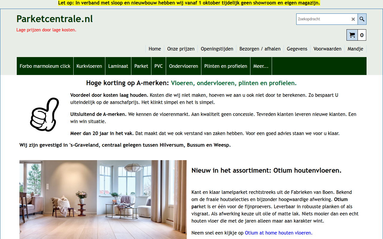 Screenshot van parketcentrale.nl