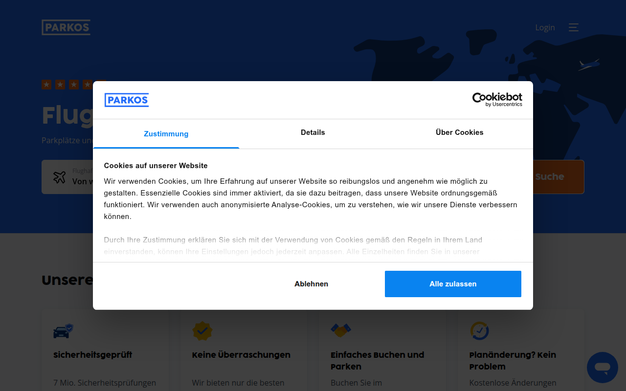 Screenshot van parkos.de