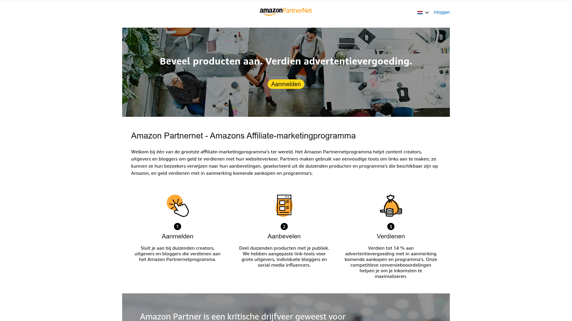 Screenshot van partnernet.amazon.nl