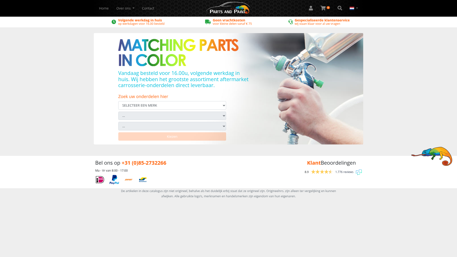 Screenshot van partsandpaint.nl