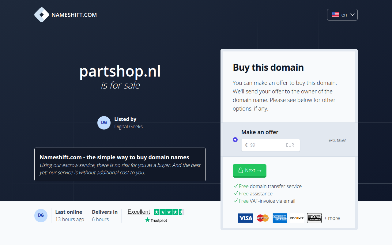 Screenshot van partshop.nl