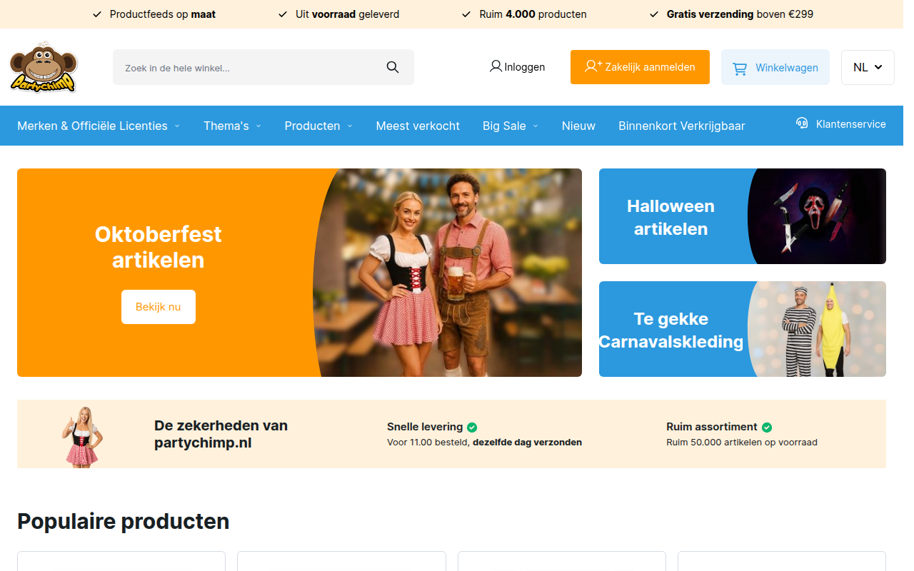 Screenshot van partychimp.nl