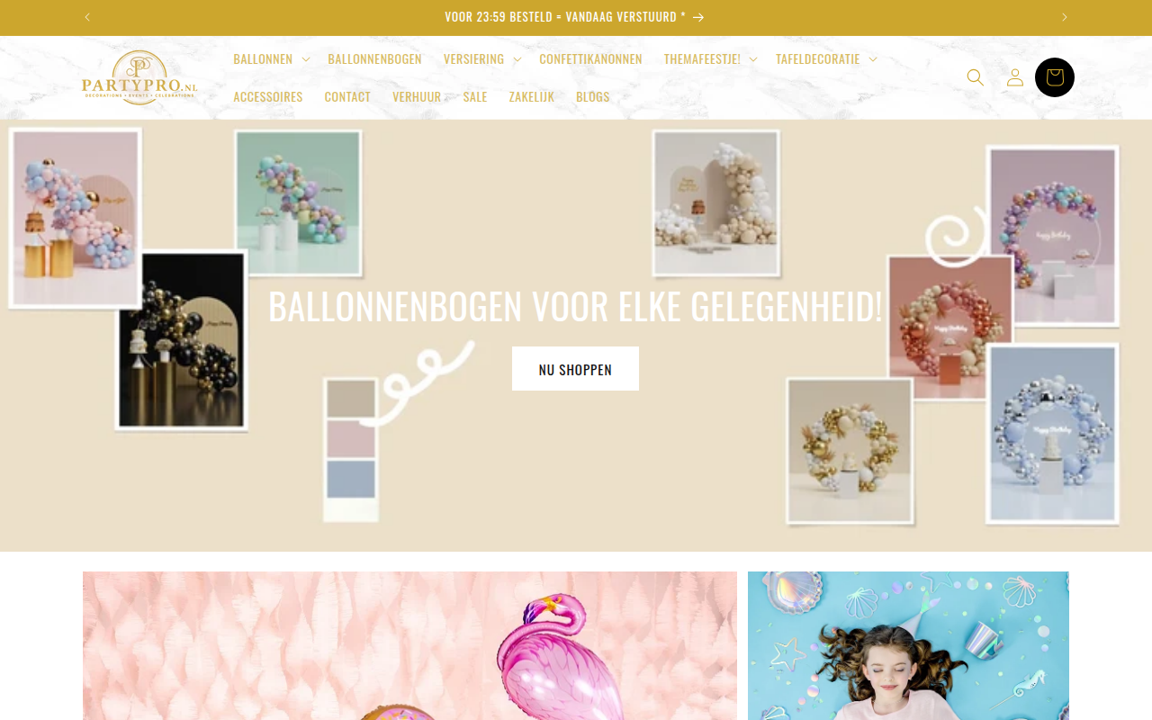 Screenshot van partypro.nl