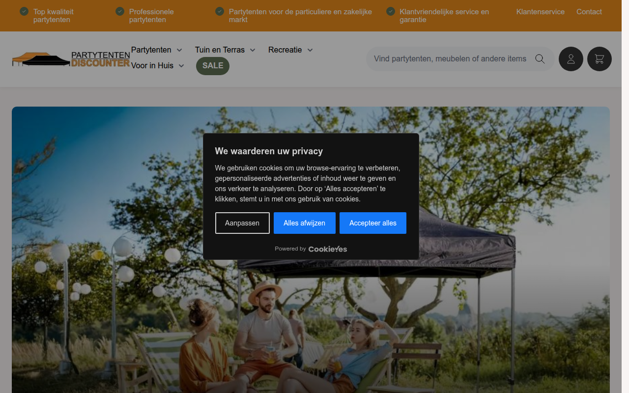 Screenshot van partytentendiscounter.nl