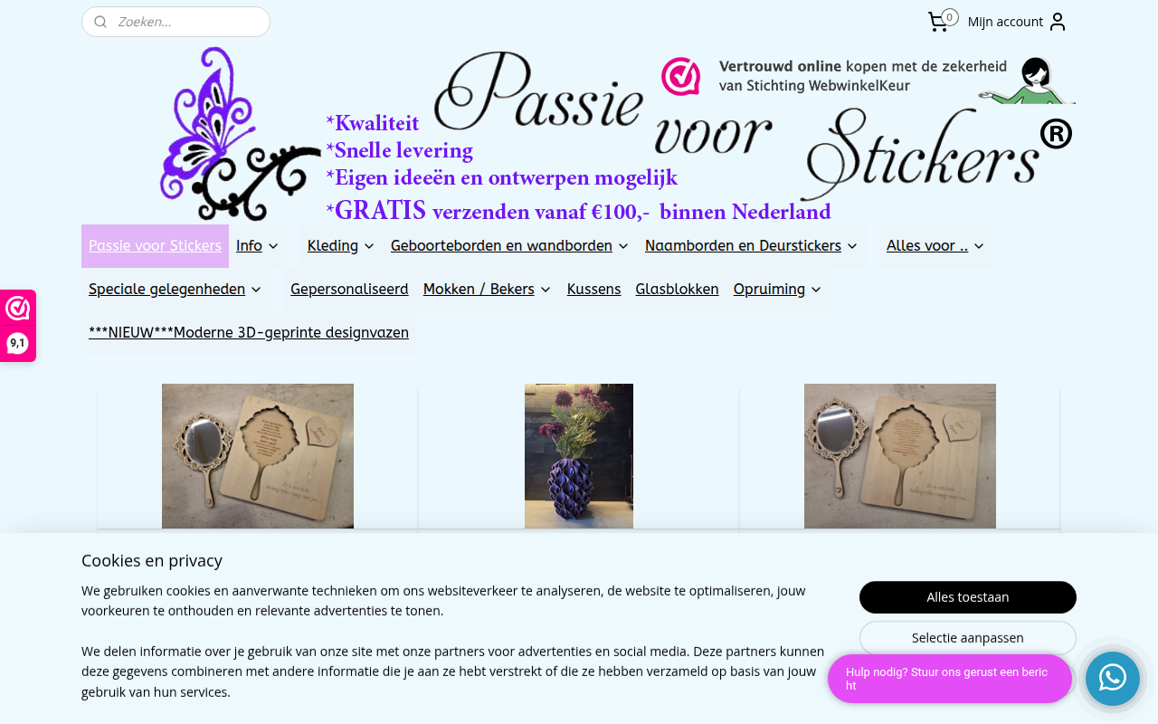 Screenshot van passievoorstickers.nl