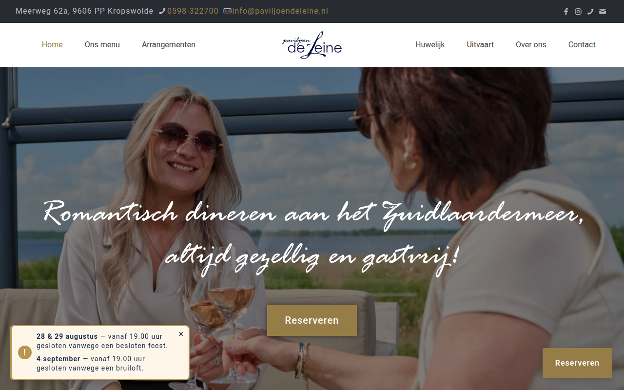 Screenshot van paviljoendeleine.nl