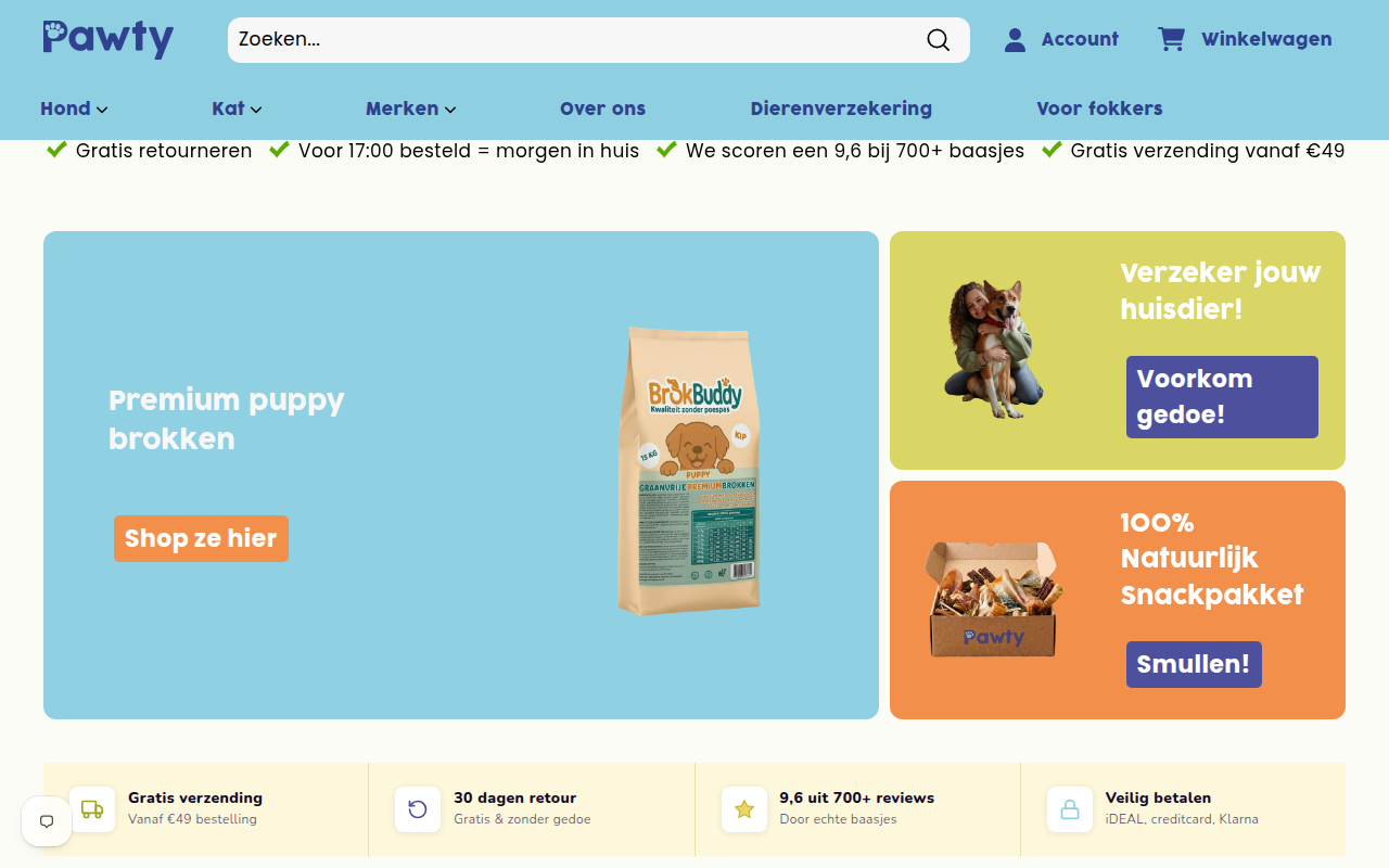 Screenshot van pawty.nl