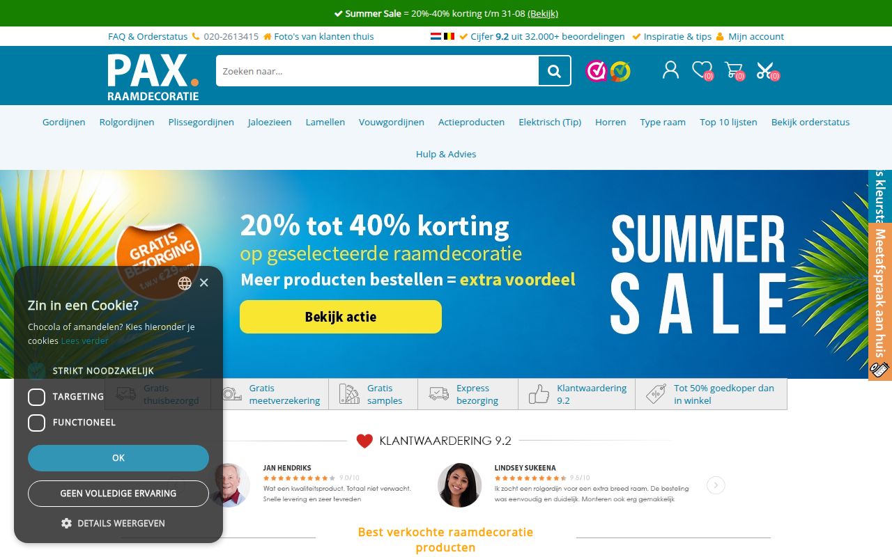 Screenshot van paxraamdecoratie.nl