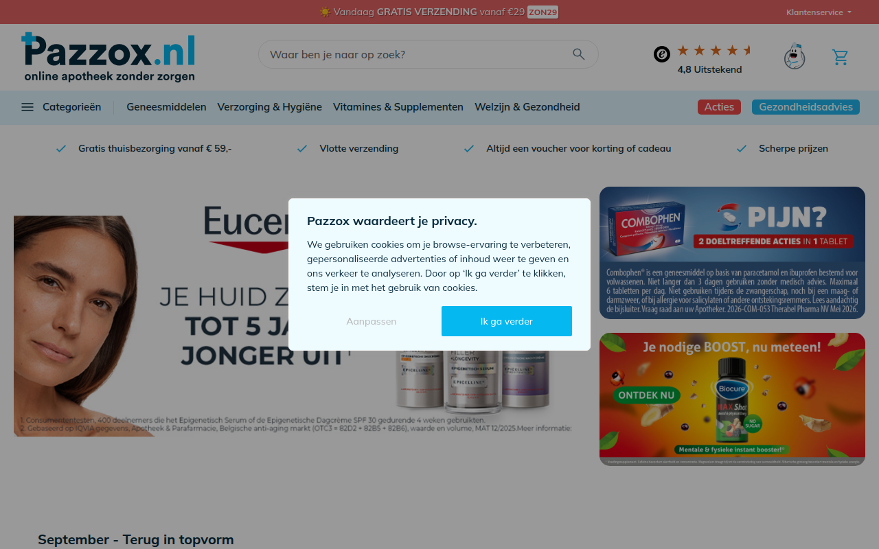 Screenshot van pazzox.nl