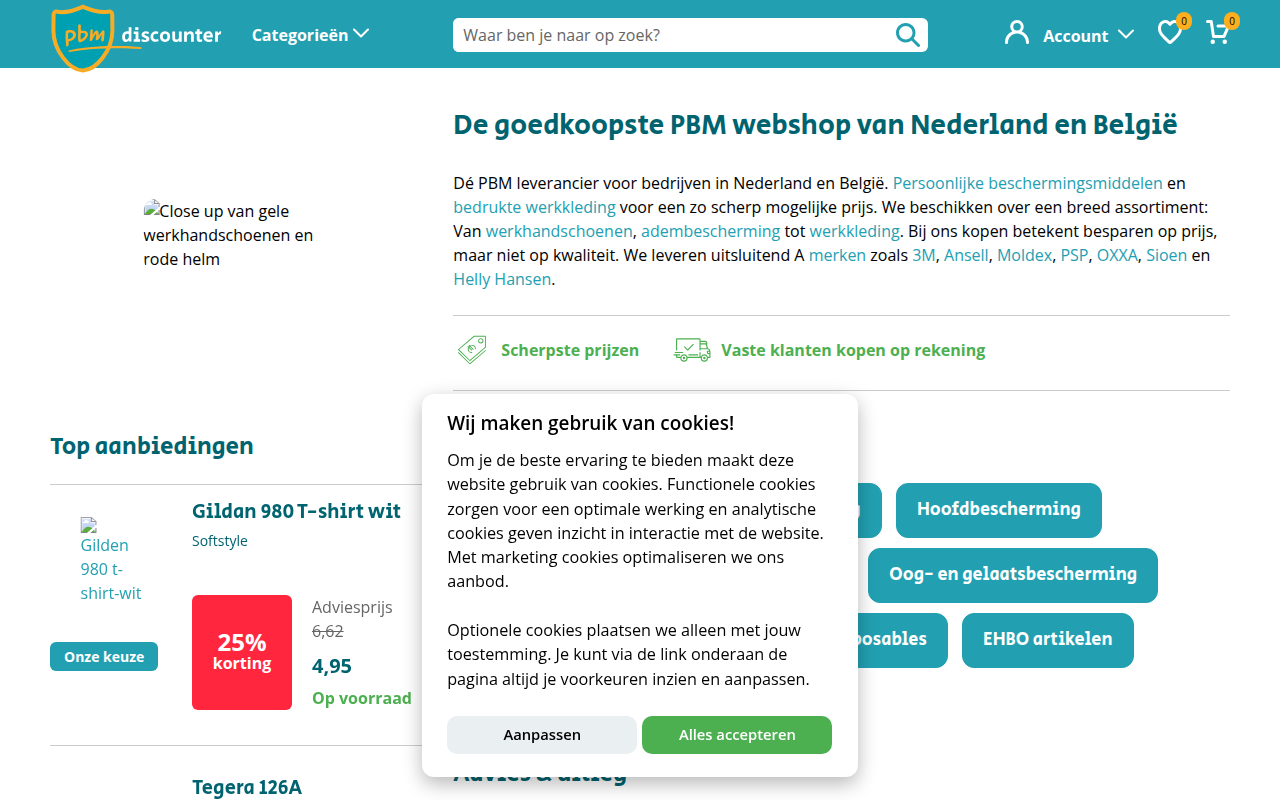 Screenshot van pbmdiscounter.nl