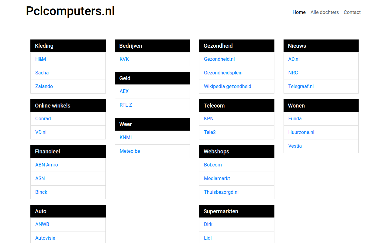 Screenshot van pclcomputers.nl