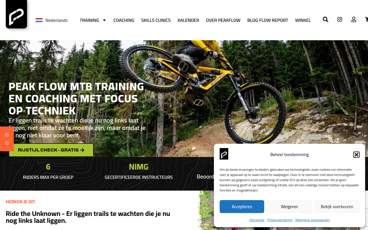 Screenshot van peakflowmtb.nl