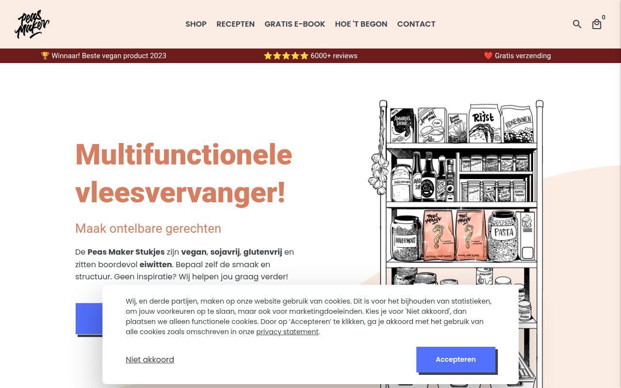 Screenshot van peasmaker.nl