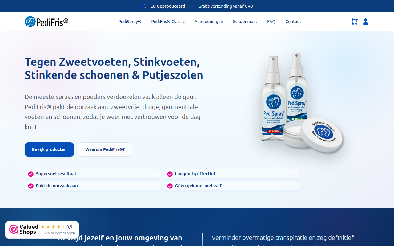 Screenshot van pedifris.nl