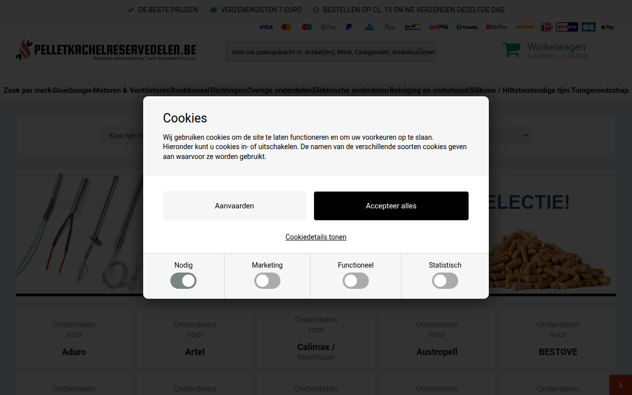 Screenshot van pelletkachelreservedelen.be