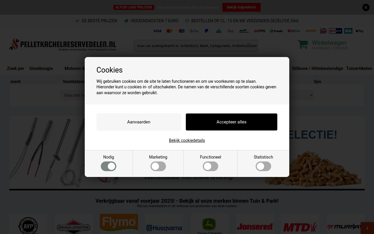 Screenshot van pelletkachelreservedelen.nl
