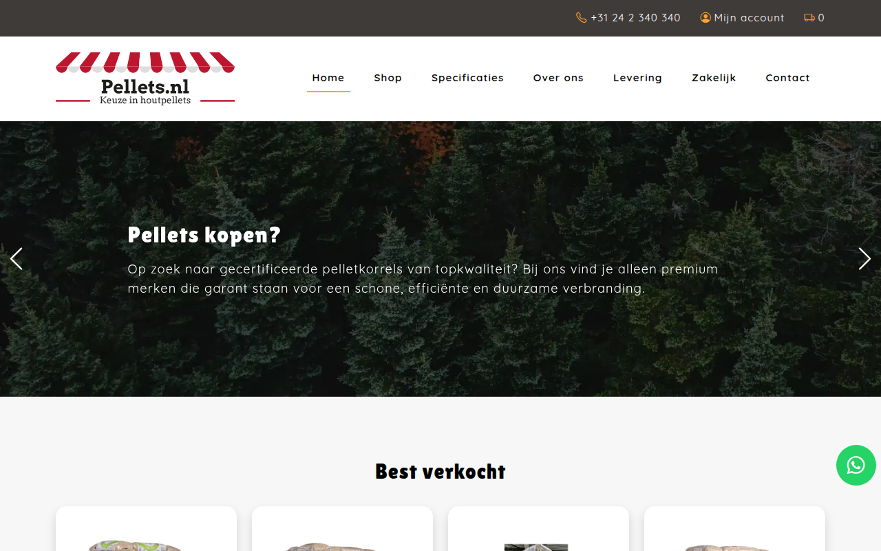 Screenshot van pellets.nl