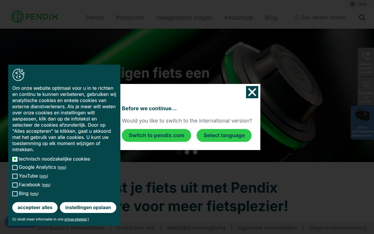 Screenshot van pendix.nl