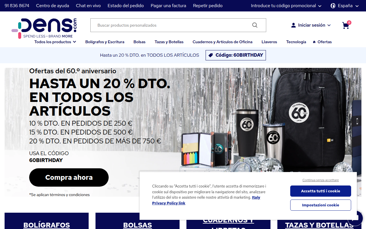 Screenshot van pens.com
