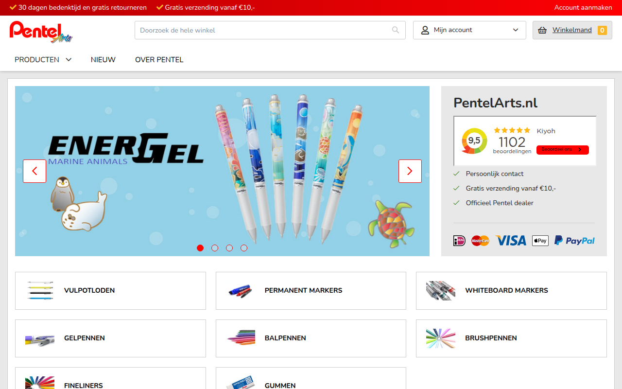 Screenshot van pentelarts.nl