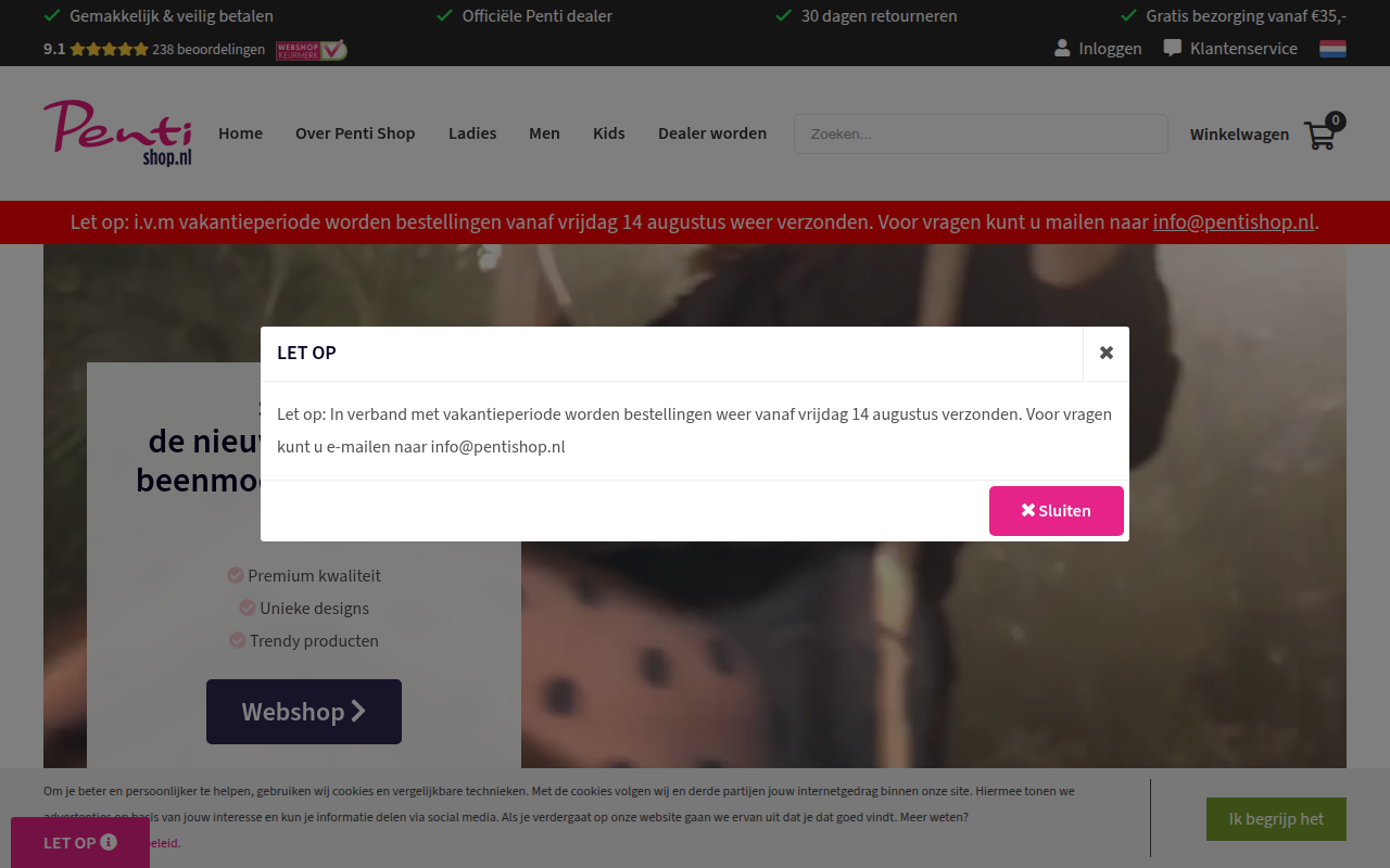 Screenshot van pentishop.nl