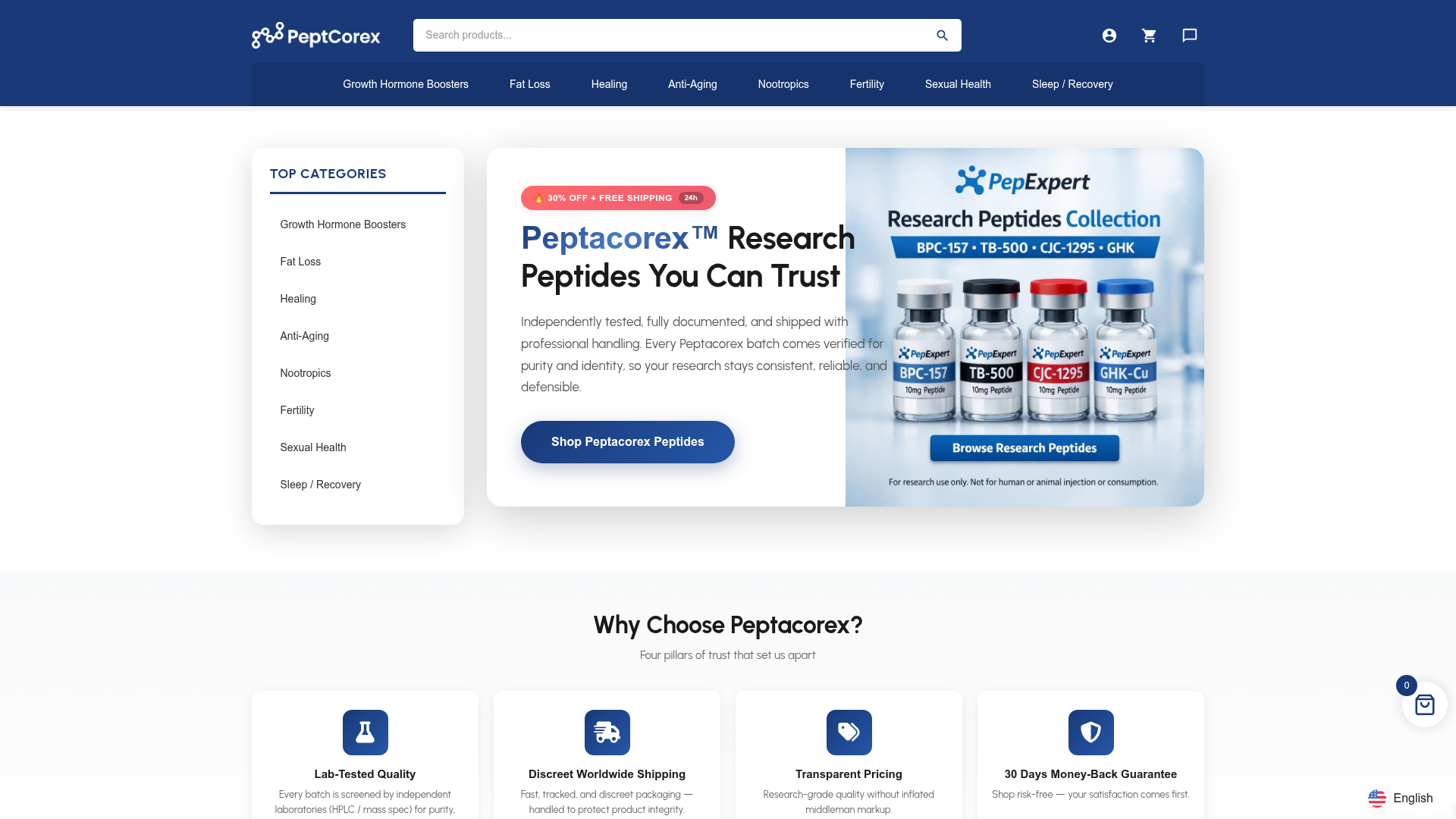 Screenshot van peptacorex.com