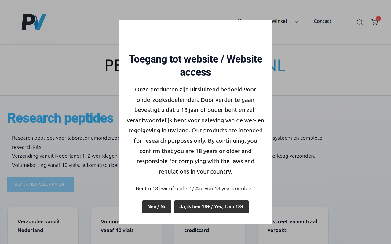 Screenshot van peptidesvoordelig.nl