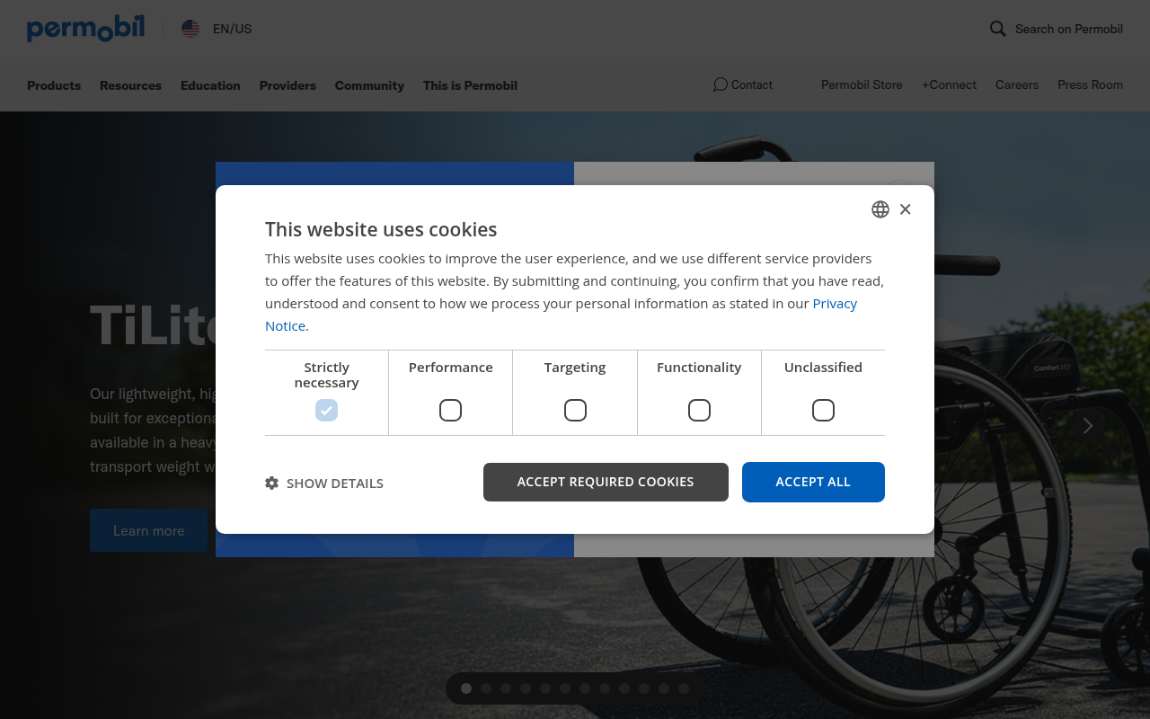 Screenshot van permobil.com