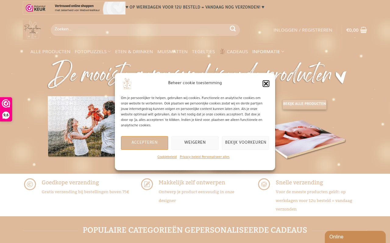 Screenshot van personaliseeralles.nl
