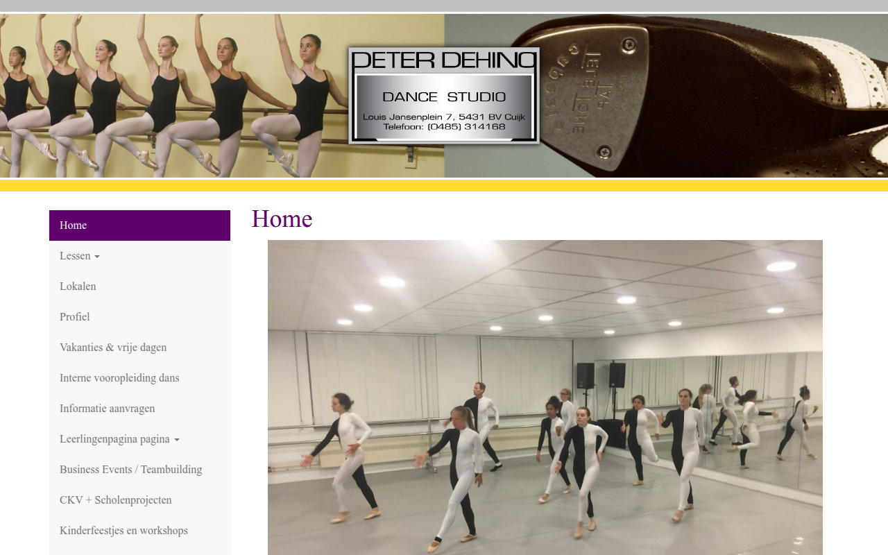 Screenshot van peterdehingdancestudios.nl