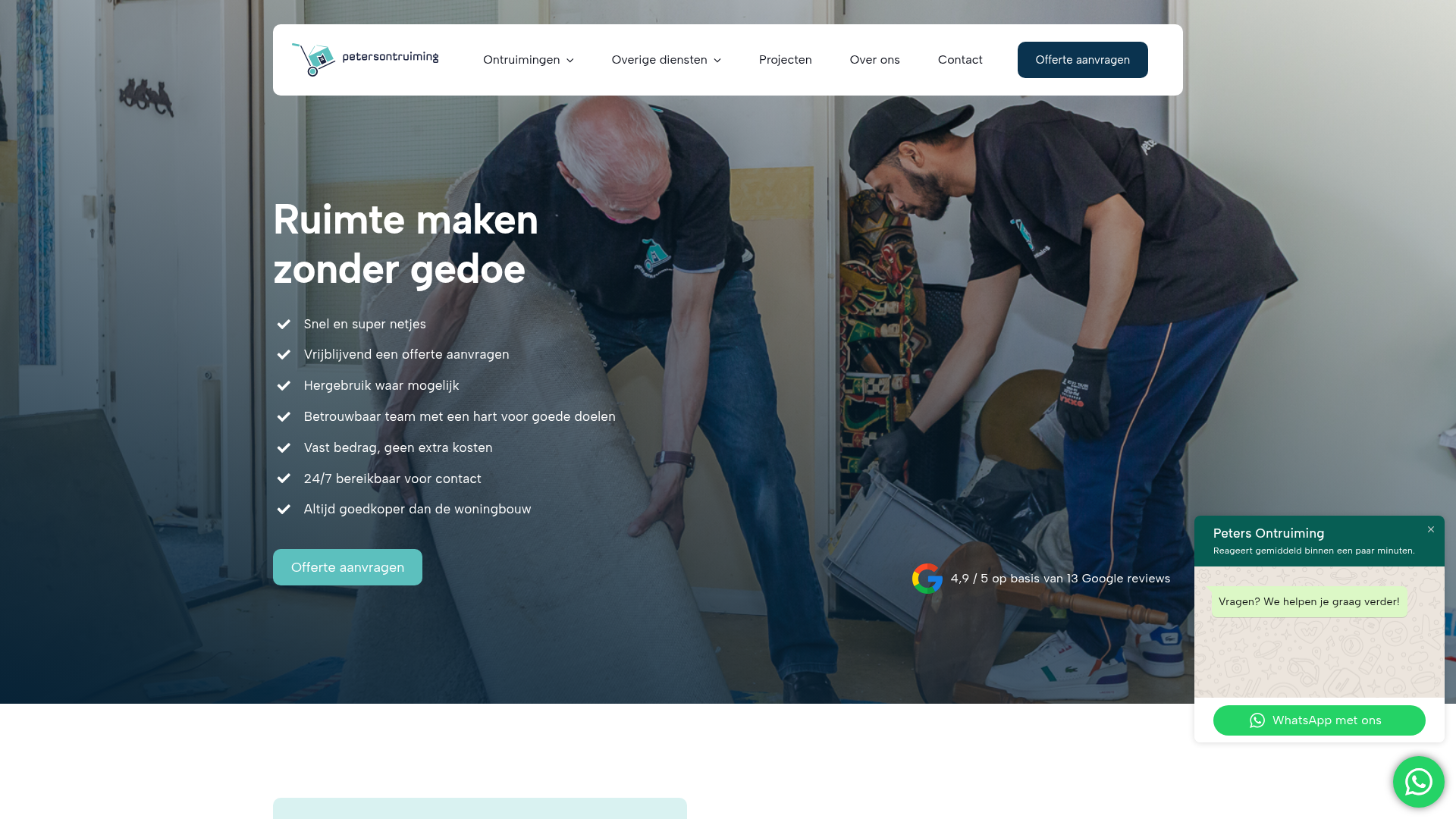 Screenshot van petersontruiming.nl