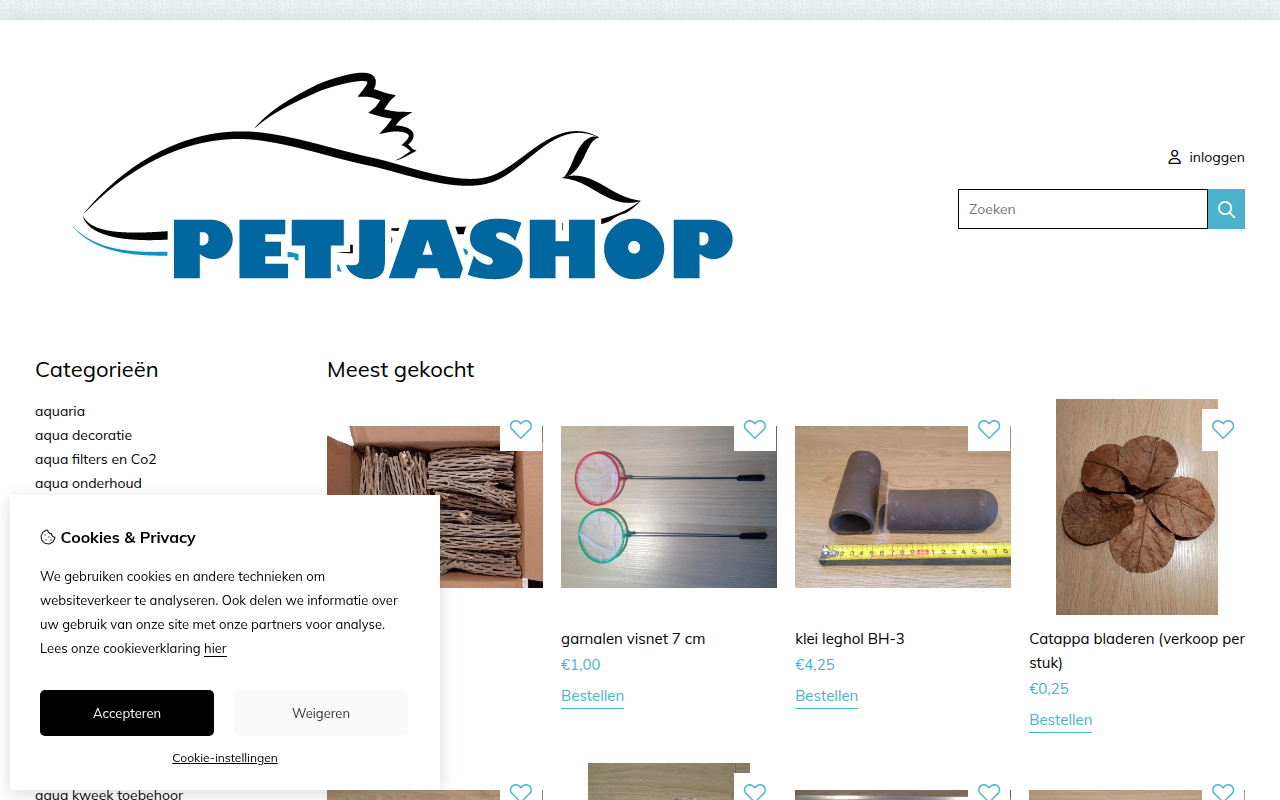 Screenshot van petjashop.nl