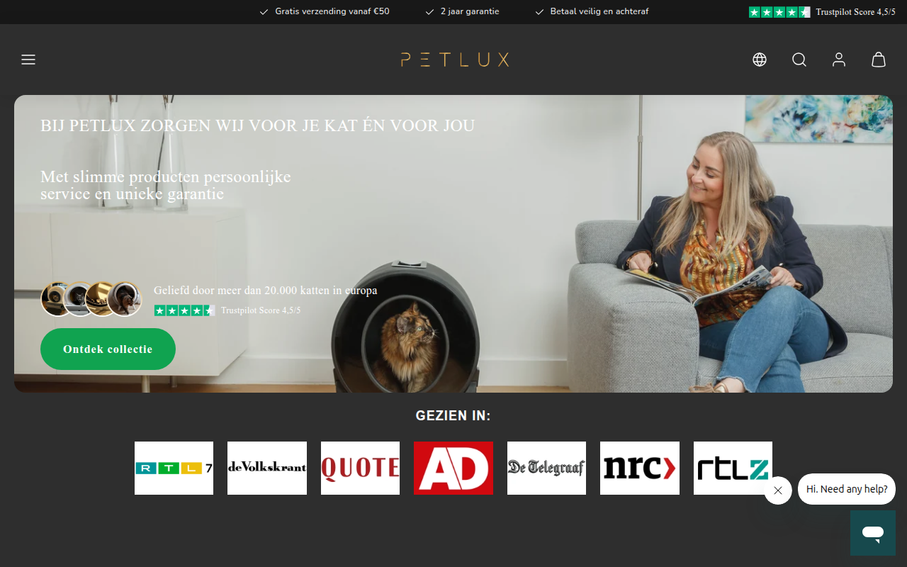 Screenshot van petlux.nl