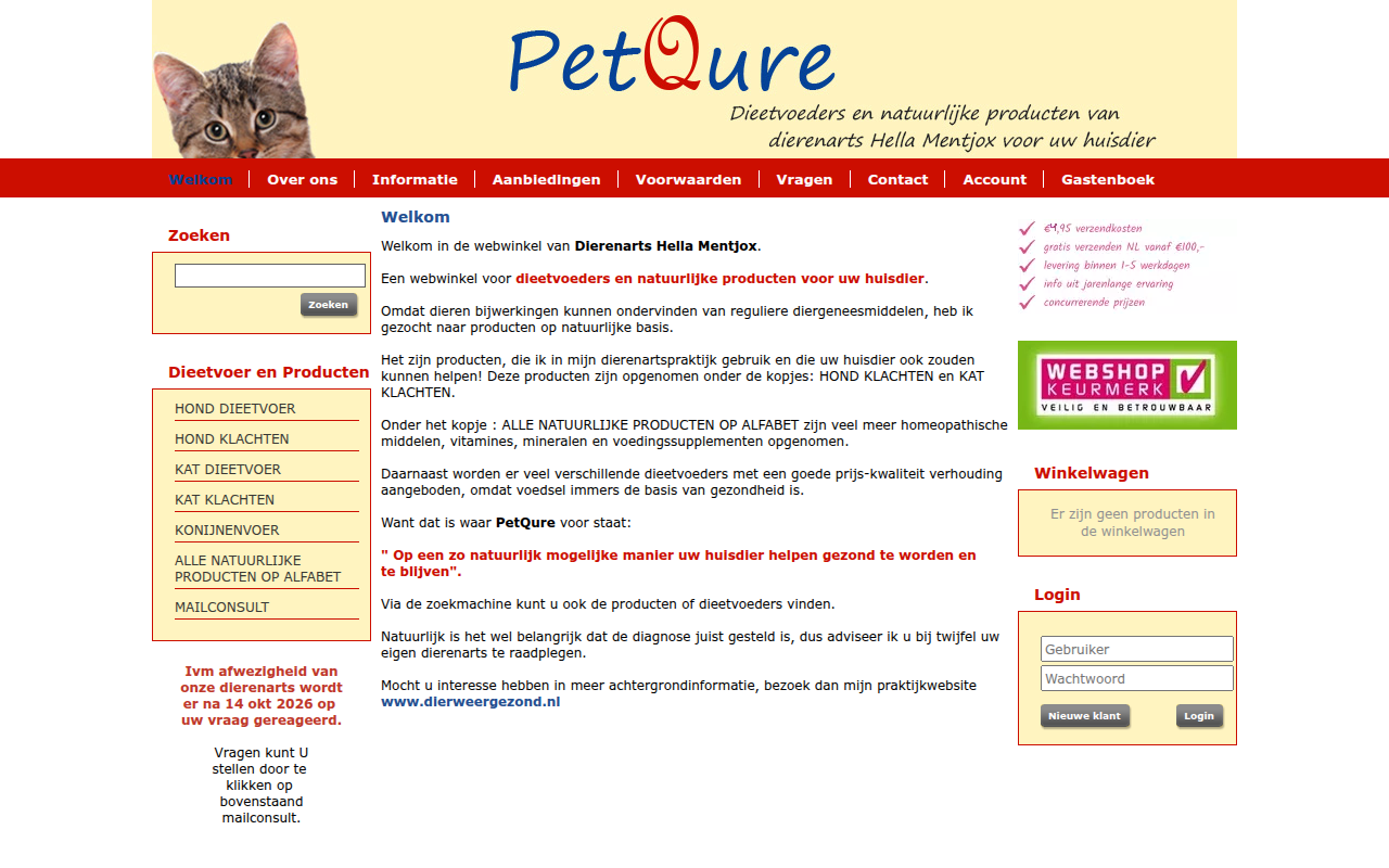 Screenshot van petqure.nl