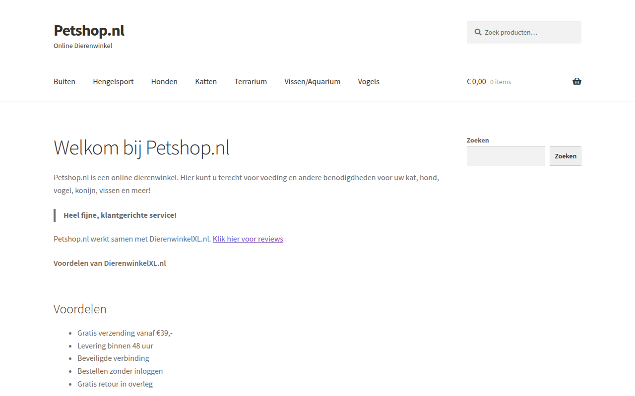 Screenshot van petshop.nl