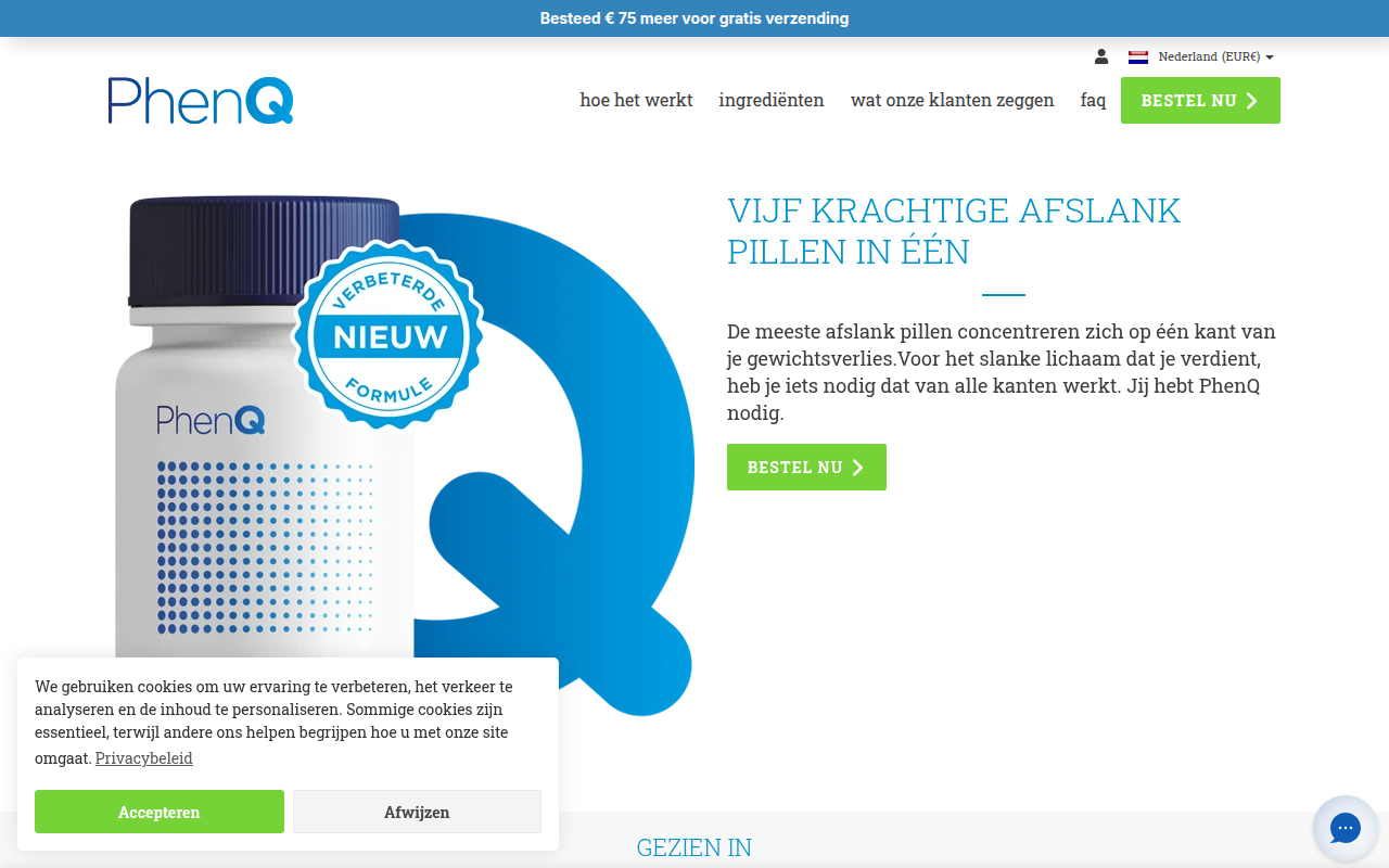 Screenshot van phenq.nl