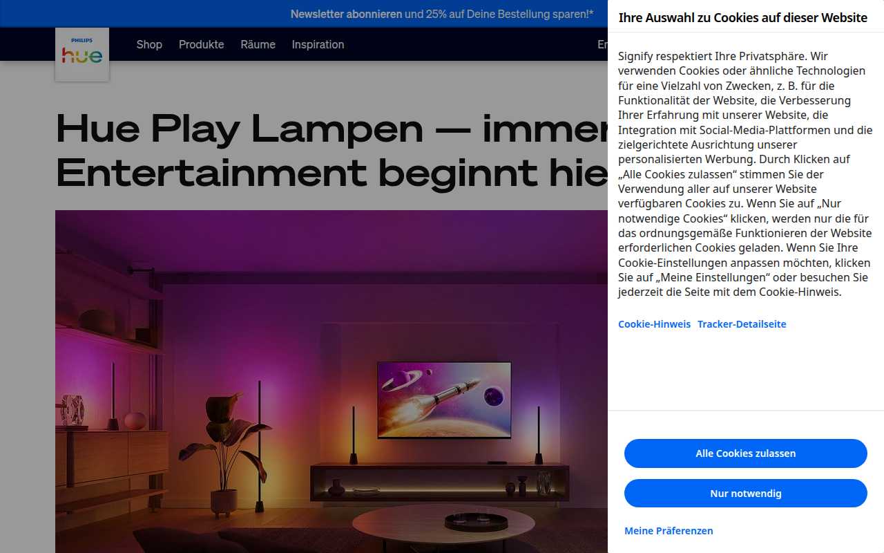Screenshot van philips-hue.com