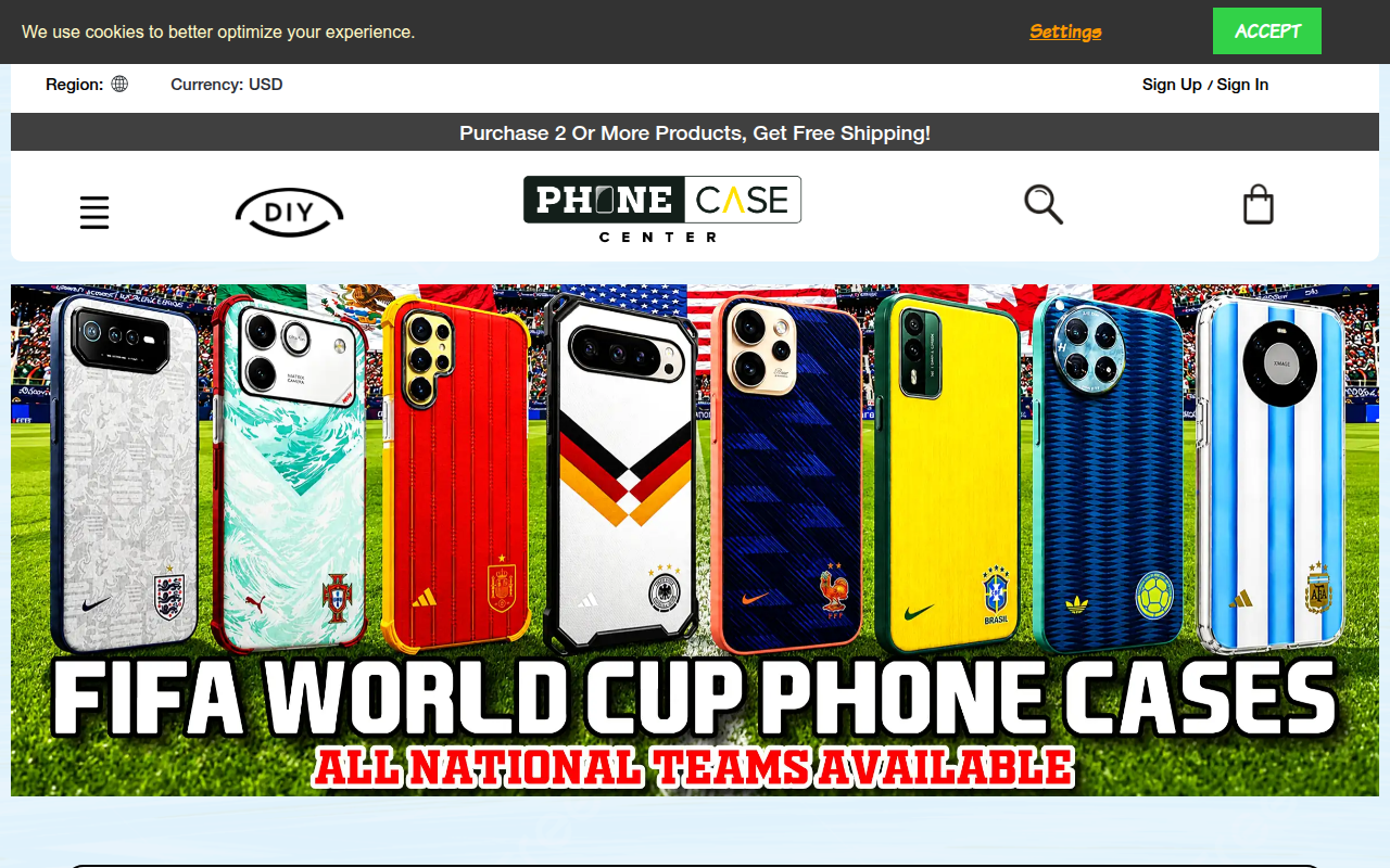 Screenshot van phonecasecenter.com