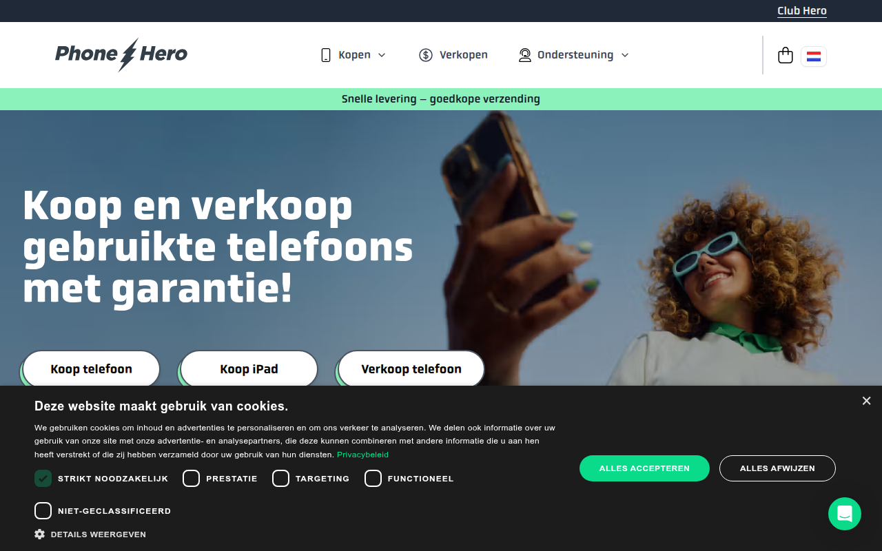 Screenshot van phonehero.nl