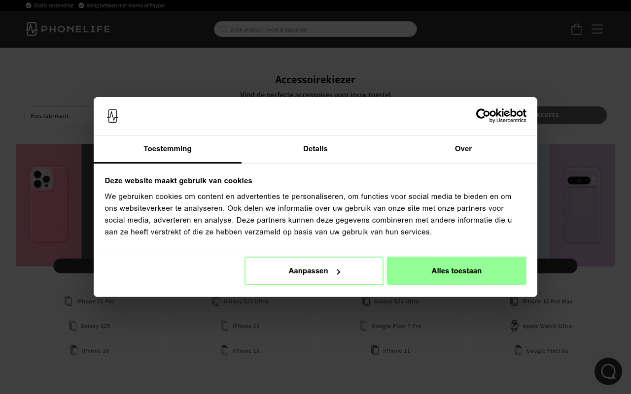 Screenshot van phonelife.nl