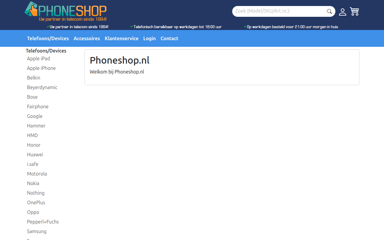 Screenshot van phoneshop.nl