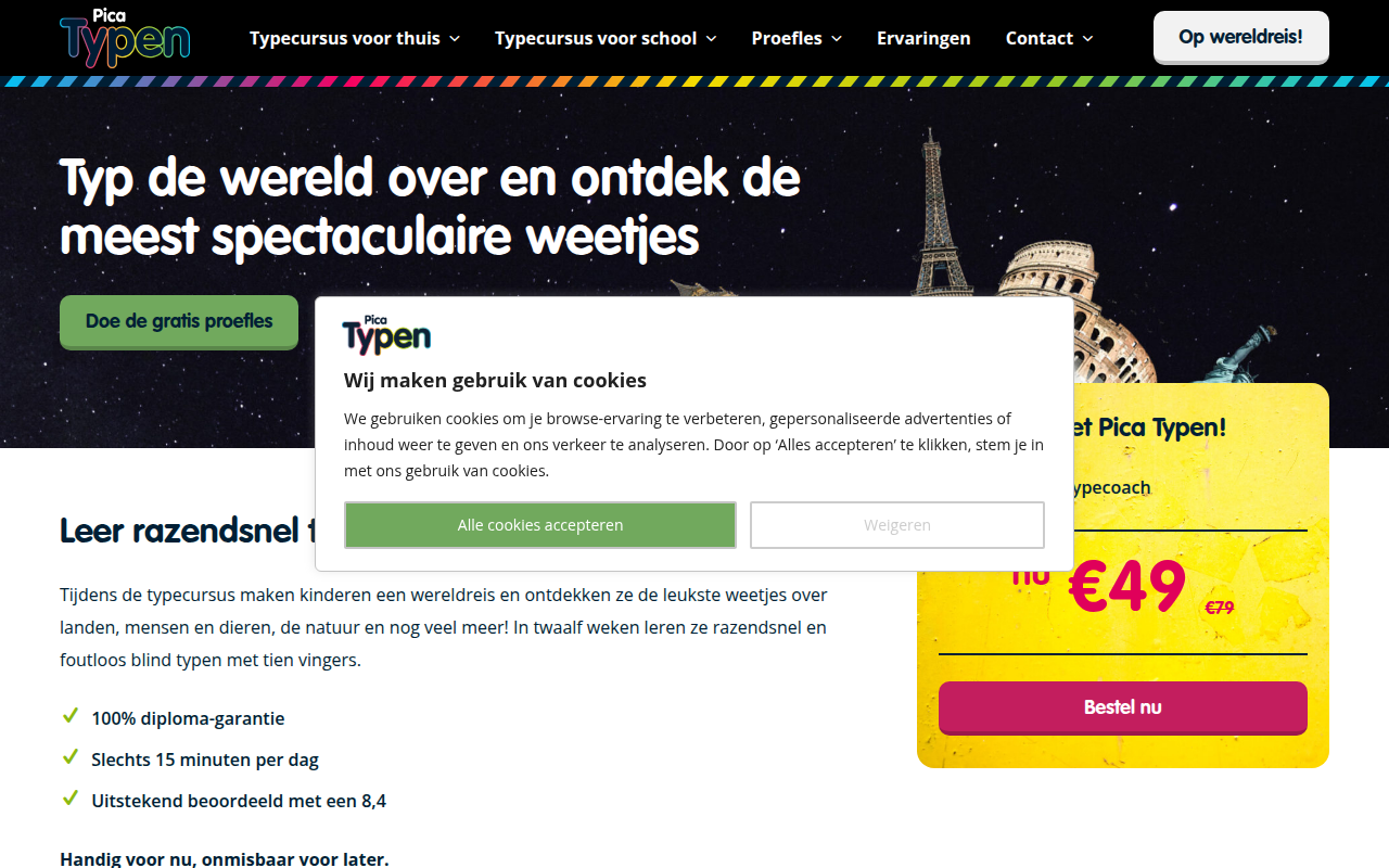 Screenshot van picatypen.nl