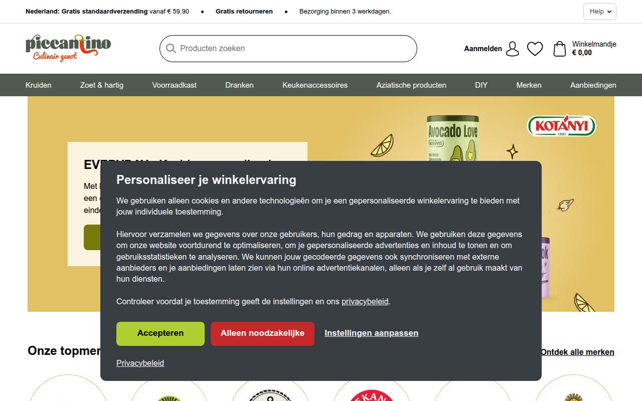 Screenshot van piccantino.nl