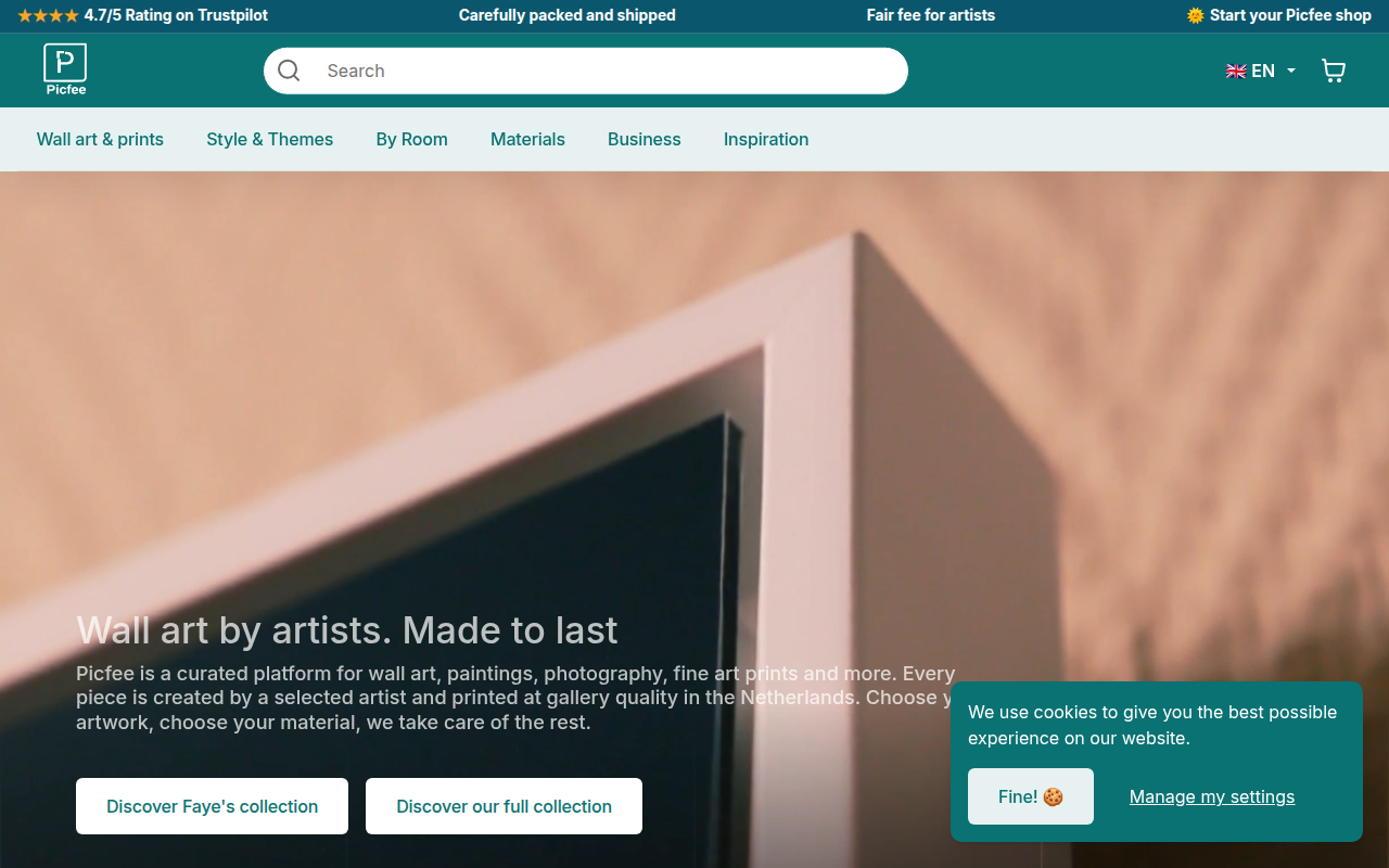 Screenshot van picfee.com