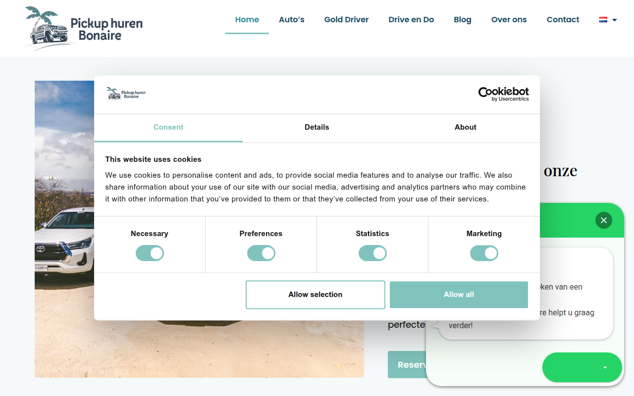 Screenshot van pickuphurenbonaire.com