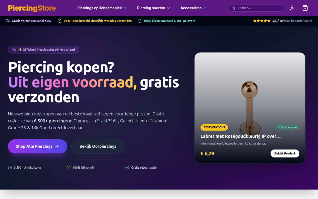 Screenshot van piercingstore.nl