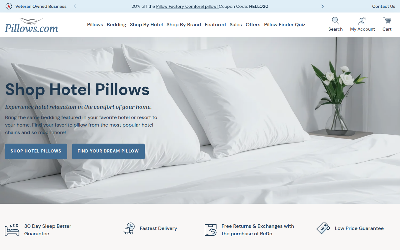 Screenshot van pillows.com